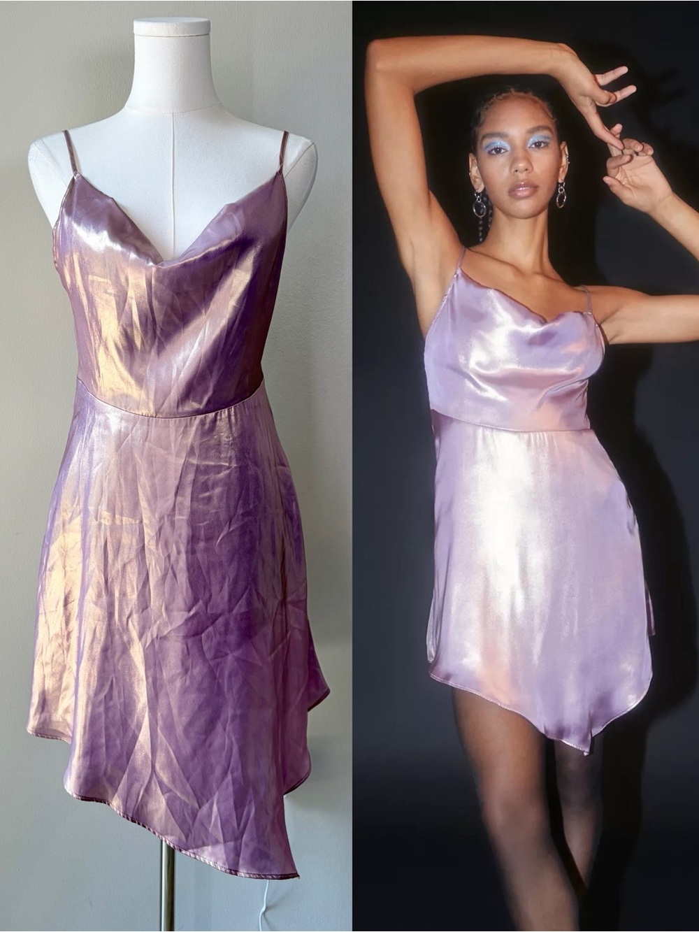 Urban Outfitters Mallory Shiny Metallic Asymmetrical Slip Dress